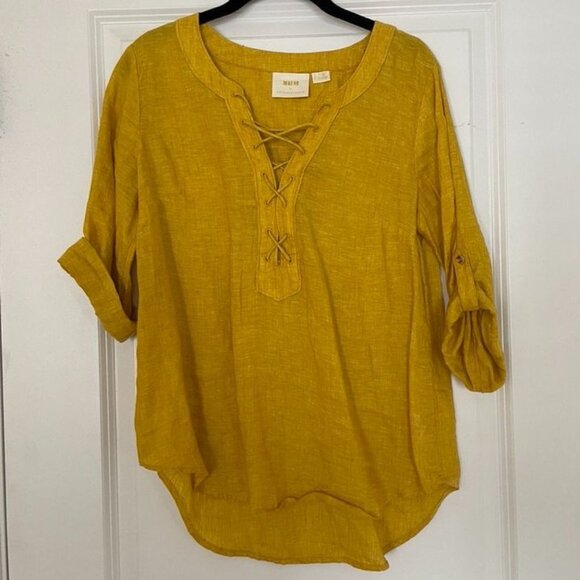 NWOT Maeve Linen Lace-Up Blouse in Mustard Yellow - Size 4 - Picture 7 of 10